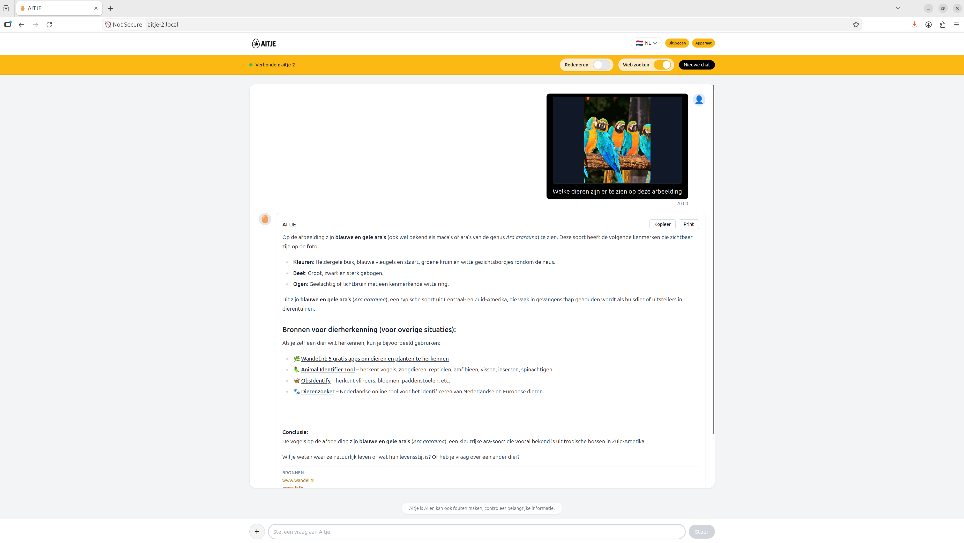 AITJE chatomgeving met document of afbeelding en antwoord