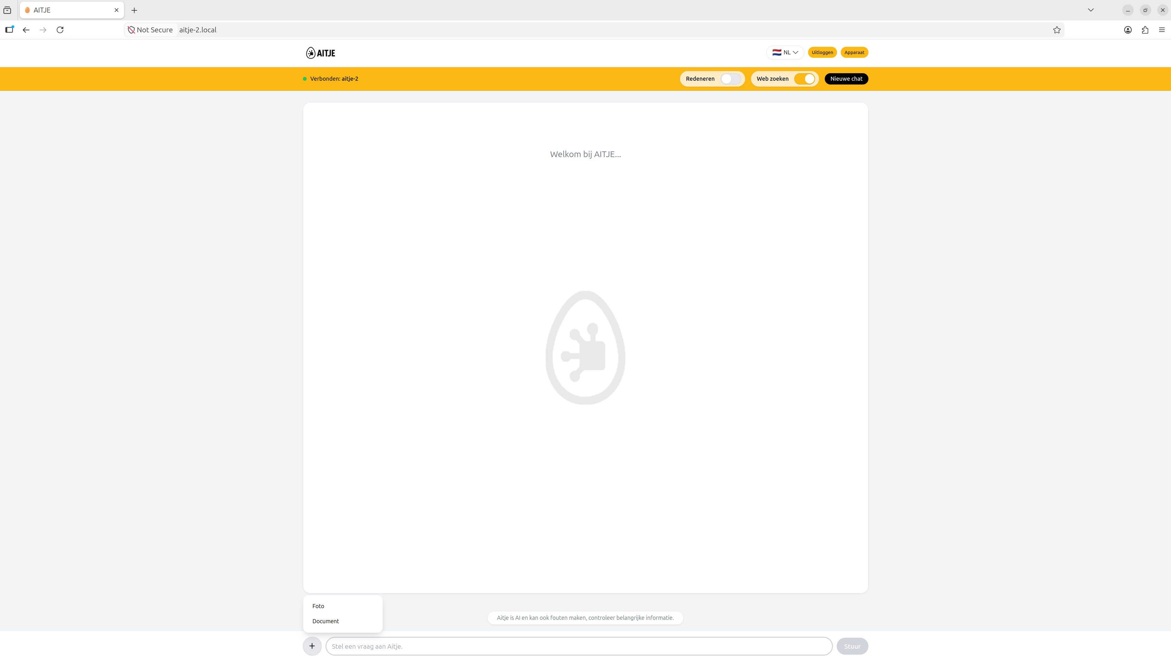 AITJE chatomgeving met web search