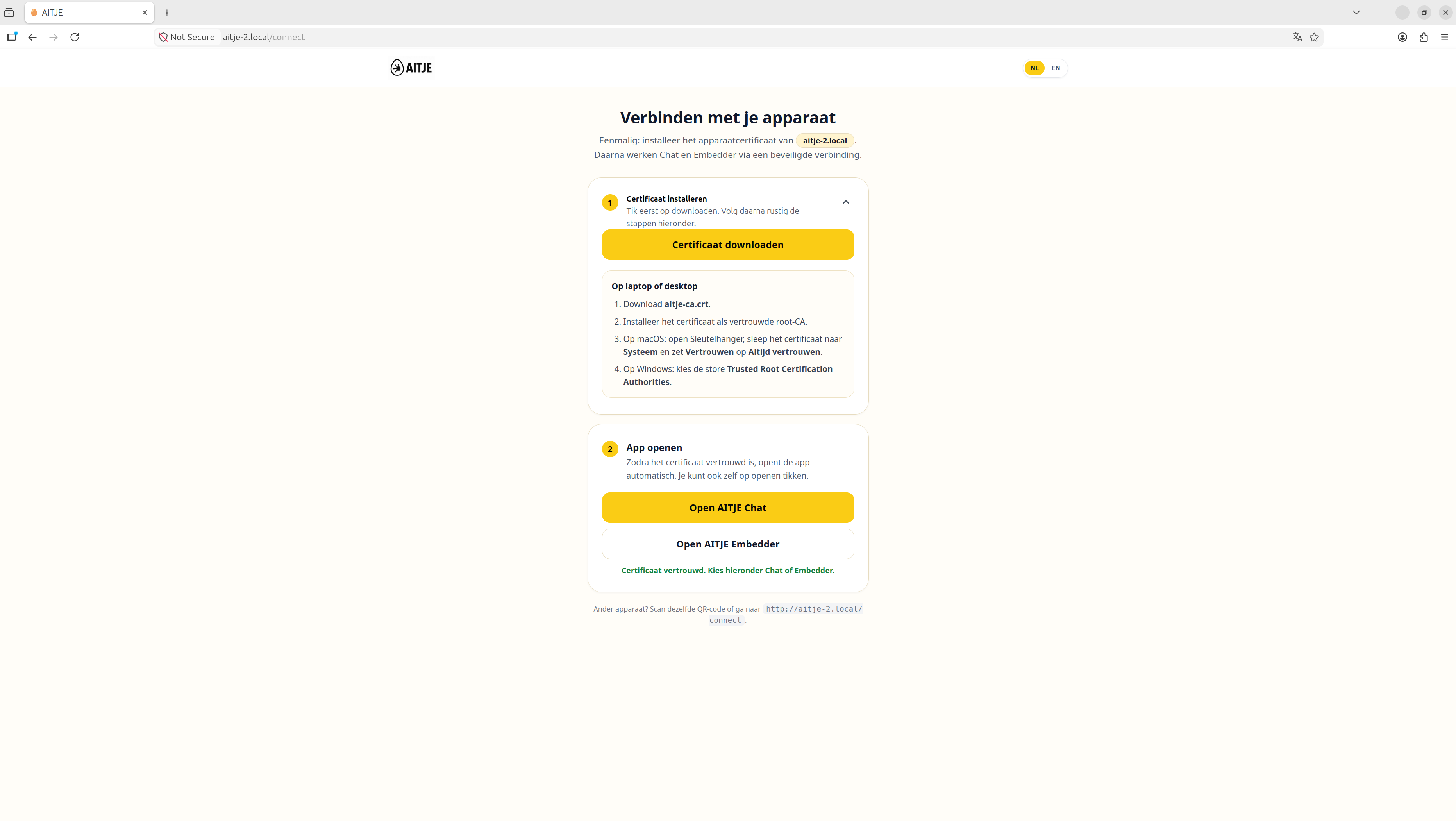 AITJE connect bootstrap scherm
