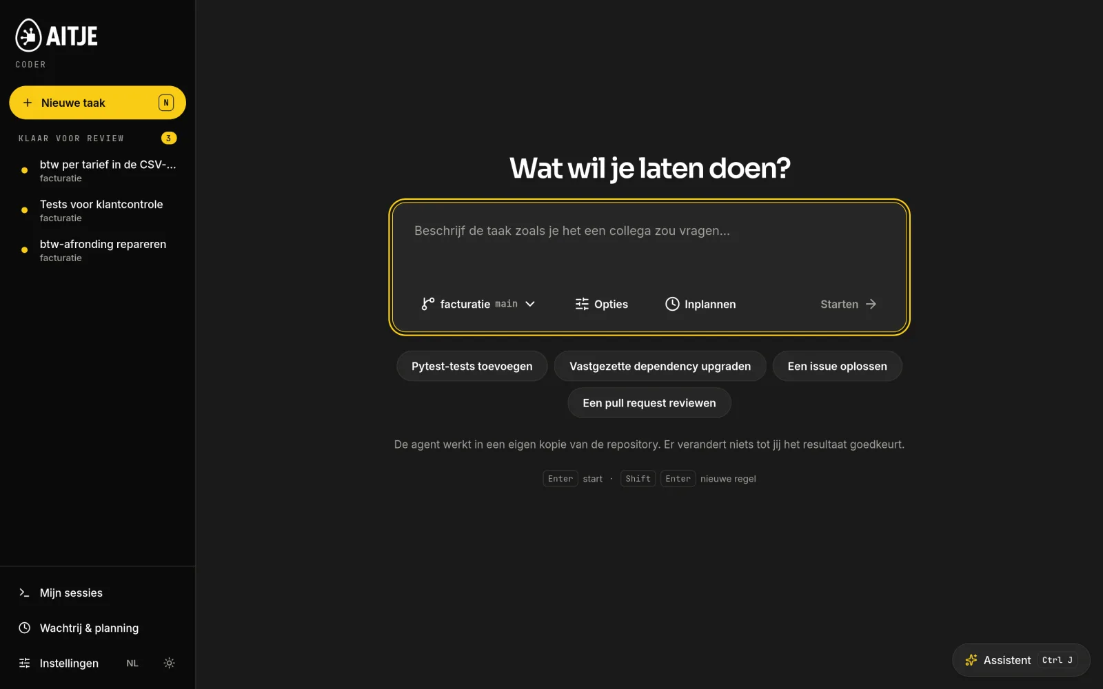 Een taak starten