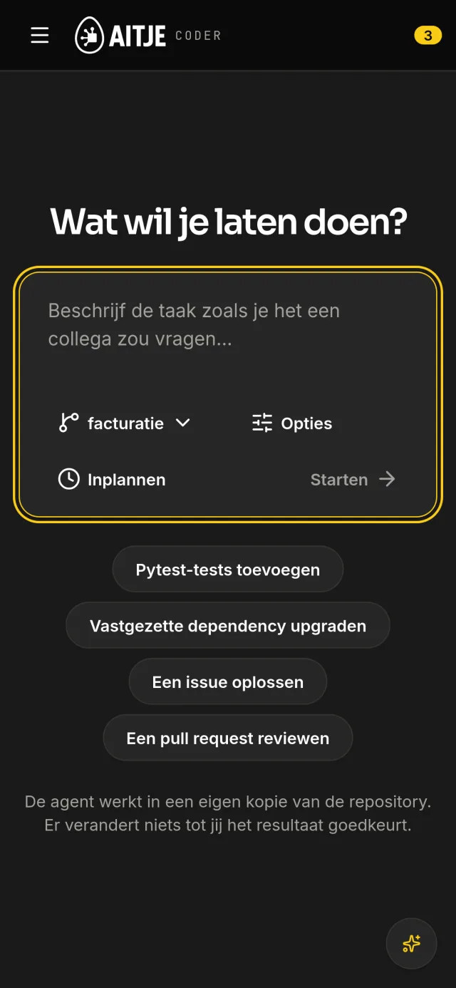 Echte mobiele interface van AITJE Coder